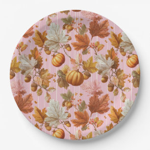 Herbstleaves & Pumpkins Nahtloses Muster Pappteller