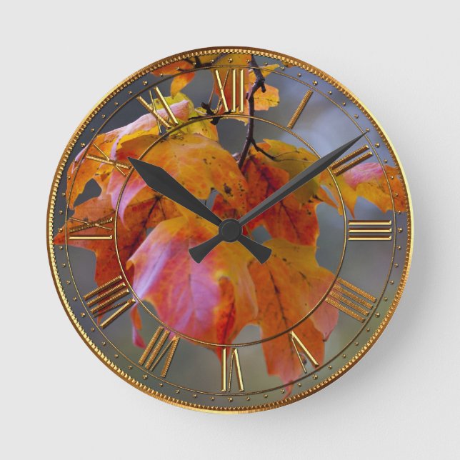 Herbstleaves Runde Wanduhr (Vorderseite)