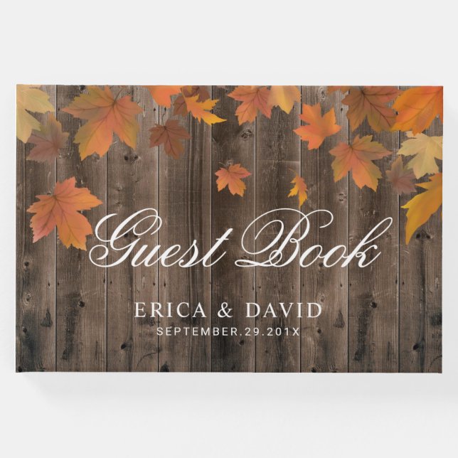 Herbstleaves Rustikale Barnholz-Hochzeit im Herbst Gästebuch (Vorderseite)