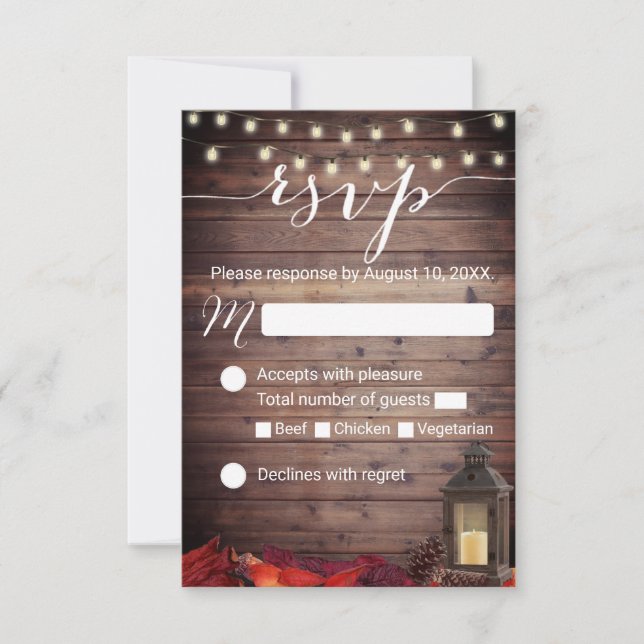 Herbstleaves rustikale Laterne Hochzeit im Herbst  RSVP Karte (Vorderseite)