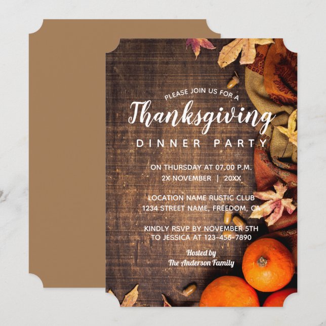 Herbstleaves Rustikales Kürbis Erntedank Abendesse Einladung (Vorne/Hinten)