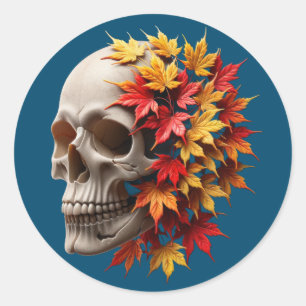 Herbstleaves Skull Runder Aufkleber