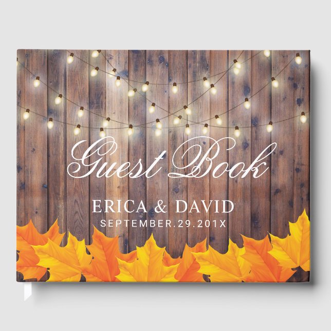 Herbstleaves String Lights Rustikale Barn Hochzeit Gästebuch (Vorderseite)