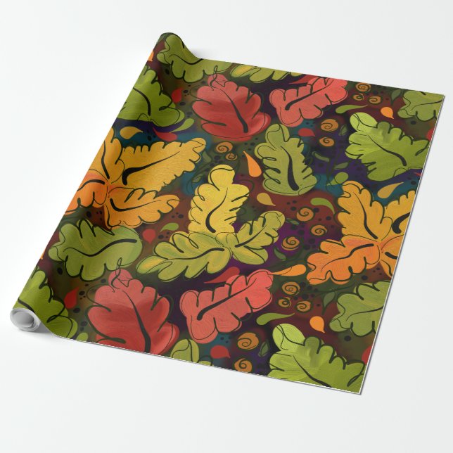 Herbstleaves und Berries Brown Gold Green Geschenkpapier (Ungerollt)