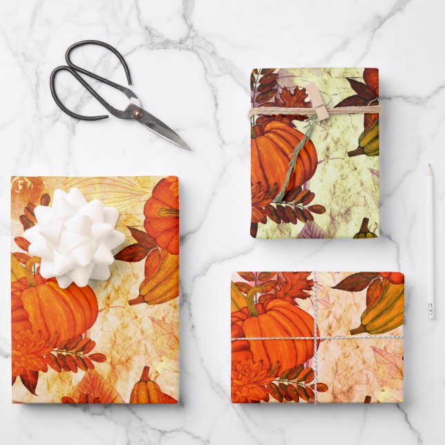 Herbstleaves und Pumpkin Herbstmuster Geschenkpapier Set (Vorderseite)