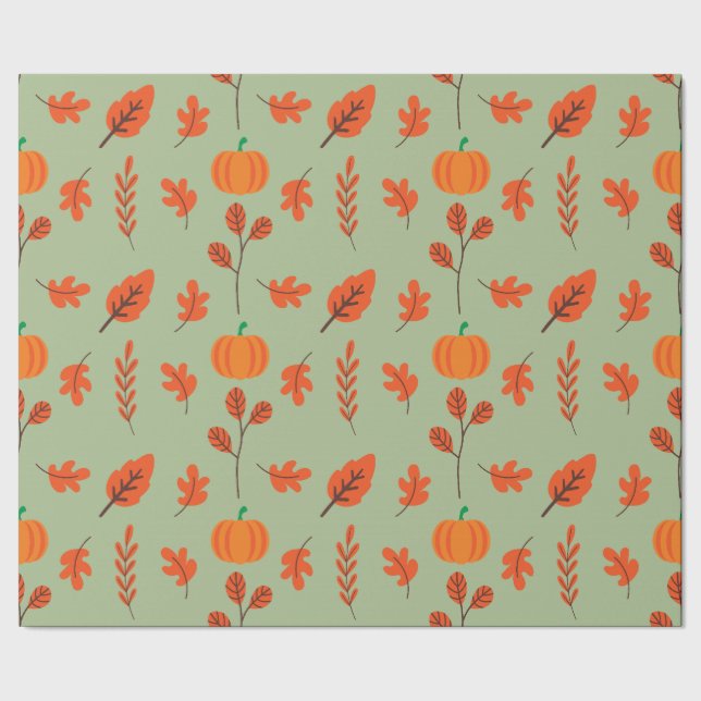 Herbstleaves und Pumpkin Nahtlose Wrapping Paper Geschenkpapier (Saum)