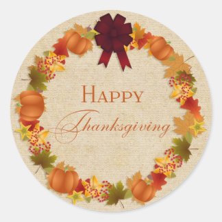 Herbstleaves und Pumpkin Wreath Erntedank Runder Aufkleber