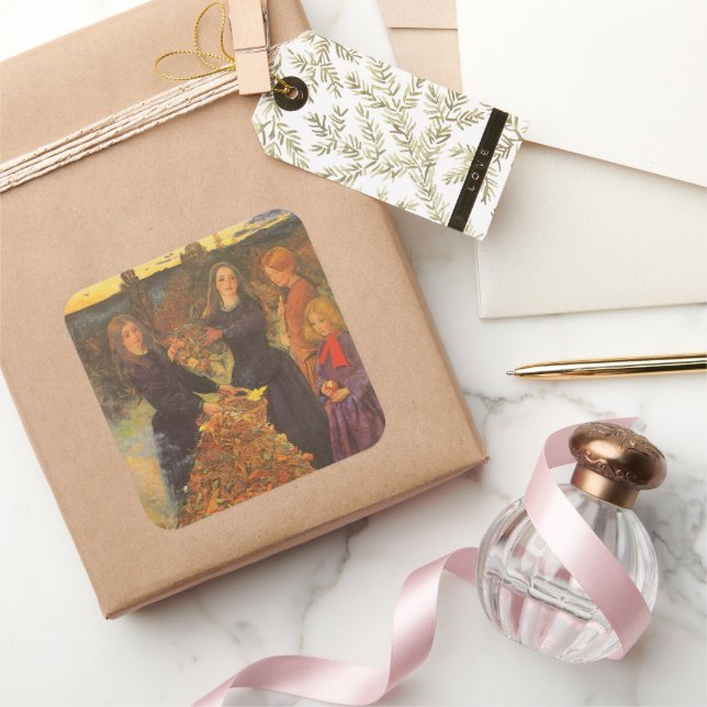 Herbstleaves von Sir John Everett Millais Quadratischer Aufkleber (Schenken)
