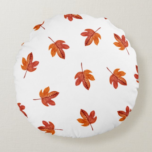 Herbstleaves Wasserfarbe Hand gezogen Rundes Kissen (Vorderseite)