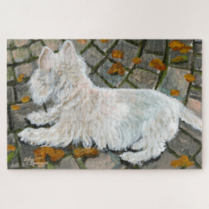 Herbstleaves Westie auf Patio