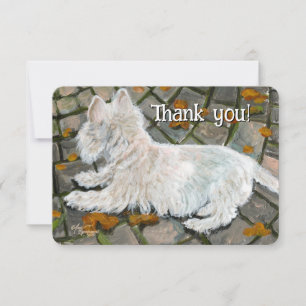 Herbstleaves Westie auf Patio Dankeskarte