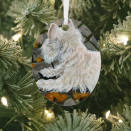 Herbstleaves Westie auf Patio Ornament Aus Metall
