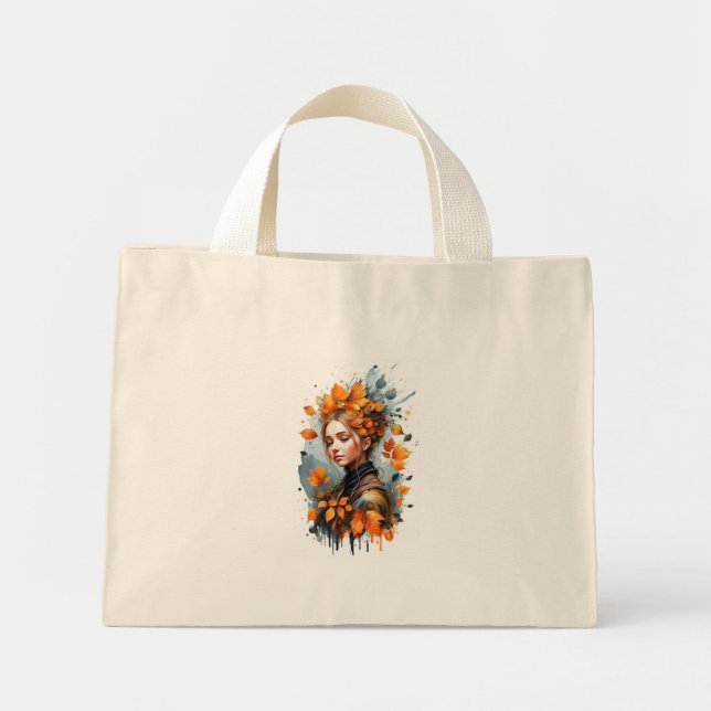 Herbstleaves Woman Artistic Tote Bag Mini Stoffbeutel (Vorne)
