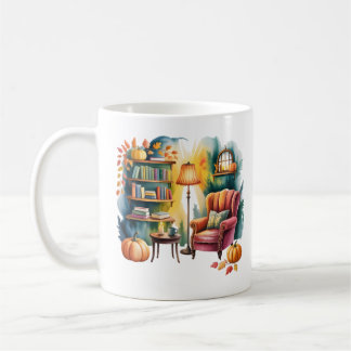 Herbstlesesessel-Tasse — Gemütliche Lampe & Buch-E Kaffeetasse