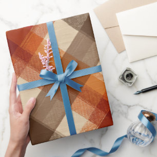 Herbstlich verbranntes Orange Braun Creme Karomust Geschenkpapier