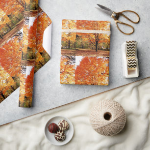 Herbstliche Ahornblattbaum / Orange Blätter Geschenkpapier
