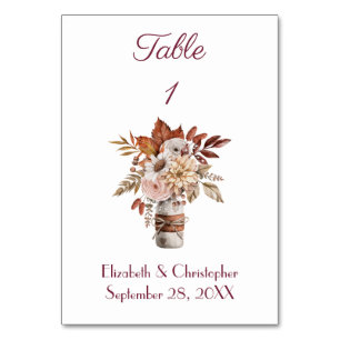 Herbstliche Aquarell-Hochzeitstisch-Nummer Tischnummer