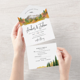 Herbstliche Berg-Hochzeitseinladung All In One Einladung