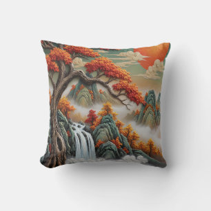 Herbstliche Berglandschaft mit Wasserfall Kissen