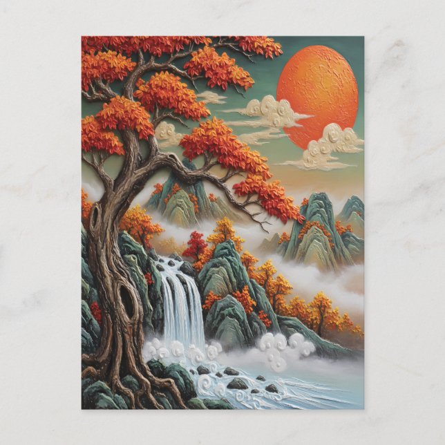 Herbstliche Berglandschaft mit Wasserfall Postkarte (Vorderseite)