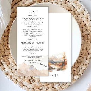 Herbstliche Bergseen-Rustikal-Hochzeitsmenü Menükarte