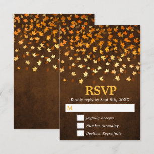 Herbstliche Blätter Gold und Braun Grunge Hochzeit RSVP Karte