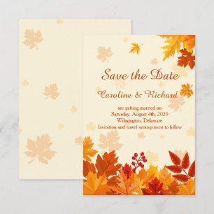 Herbstliche Blätter in Rot und Gold Save the Date Einladung