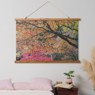 Herbstliche Blattfarben Botanisch Wandteppich Mit Holzrahmen