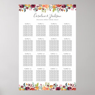 Herbstliche Blume Elegante Hochzeitssessendiagramm Poster
