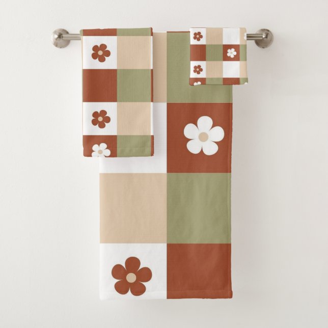 Herbstliche Blume Gingham Karo Pattern Badhandtuch Set (Insitu)