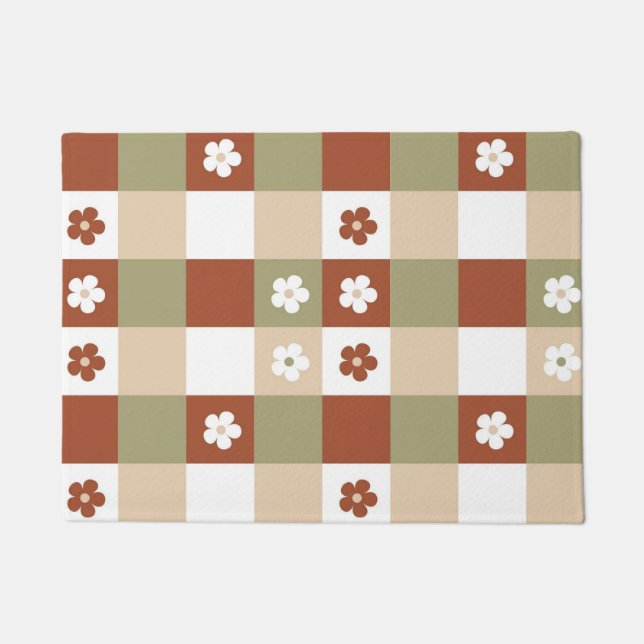 Herbstliche Blume Gingham Karo Pattern Fußmatte (Vorderseite)