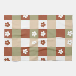 Herbstliche Blume Gingham Karo Pattern Geschirrtuch