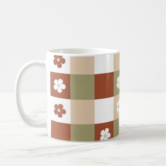 Herbstliche Blume Gingham Karo Pattern Kaffeetasse (Links)