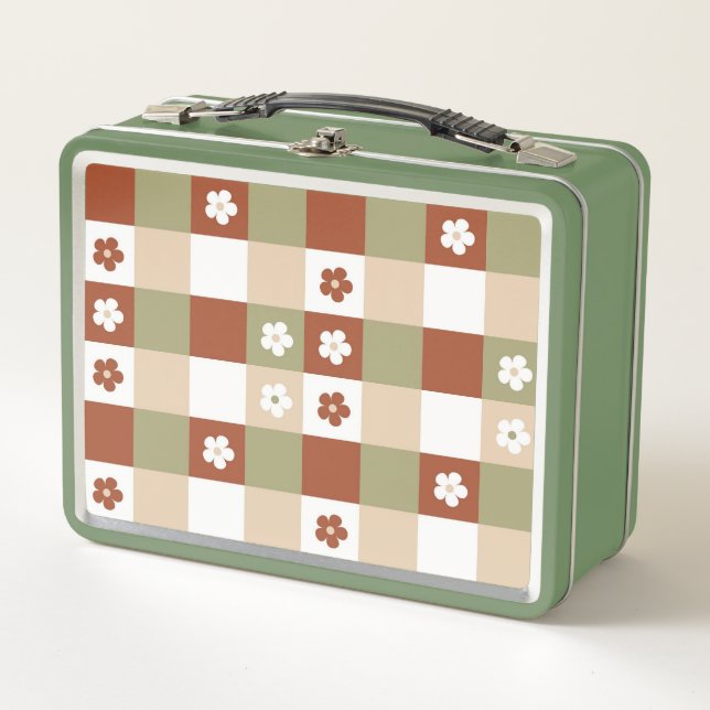 Herbstliche Blume Gingham Karo Pattern Metall Brotdose (Vorderseite)