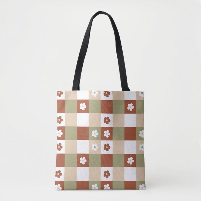 Herbstliche Blume Gingham Karo Pattern Tasche (Vorderseite)