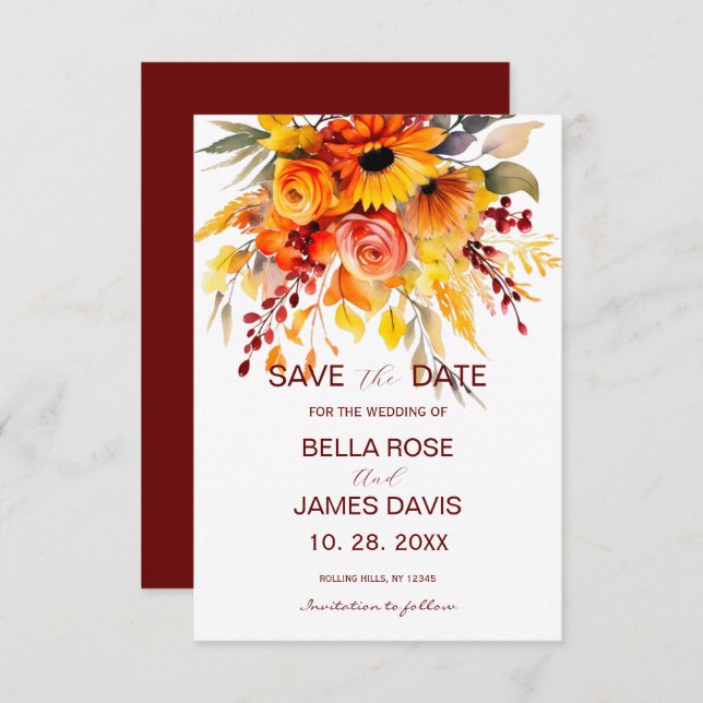 Herbstliche Blume Hochzeit speichern Datum Save The Date (Vorne/Hinten)