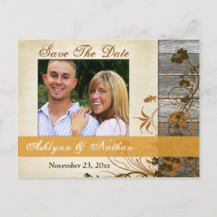 Herbstliche Blume, IMITATE Holz Save the Date Post Ankündigungspostkarte