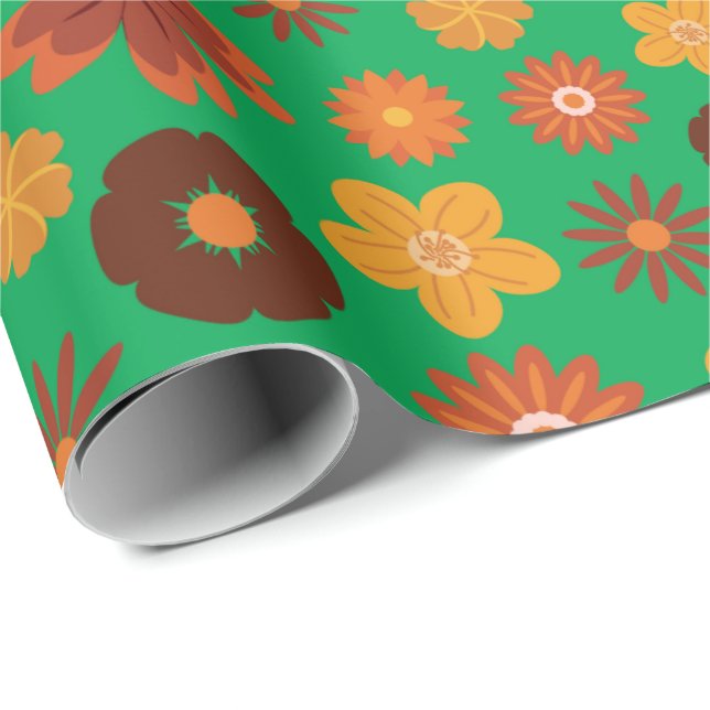 Herbstliche Blume Lebhafter Grüner Nahtloser Ernte Geschenkpapier (Rolleneckpunkt)