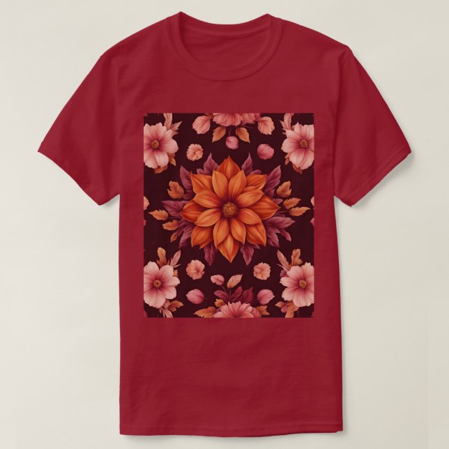 Herbstliche Blume Maroon T - Shirt (Design vorne)