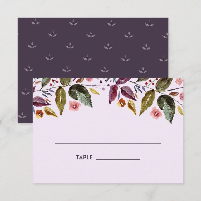 Herbstliche Blume Plum Hochzeitstisch Platzkarte (Vorne/Hinten)