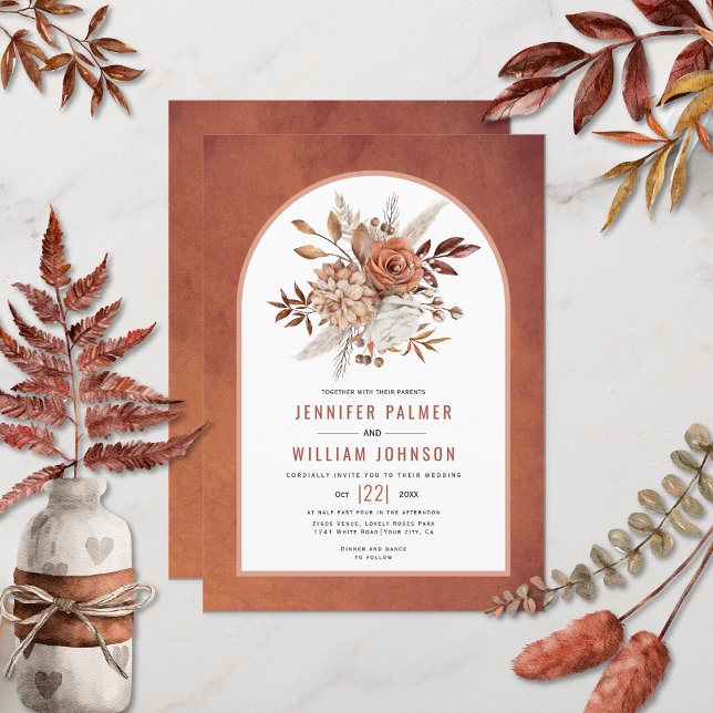 Herbstliche Blume und Hochzeit im Herbst Terrakott Einladung (Von Creator hochgeladen)