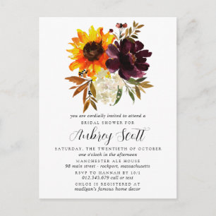 Herbstliche Blumen Brautparty-Einladung Postkarte