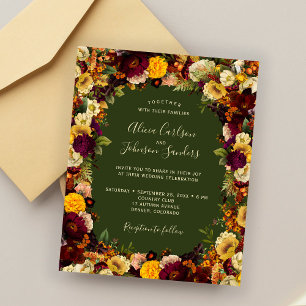 Herbstliche Blumen Budget grüne Hochzeitseinladung