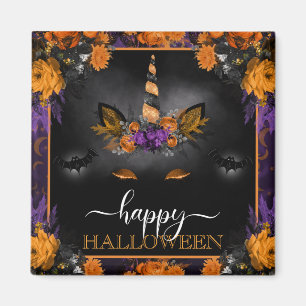 Herbstliche Blumen-Einhorn-Gesicht Frohes Hallowee Magnet