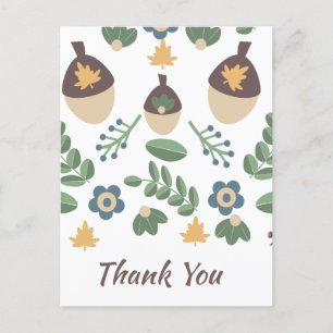 Herbstliche Blumen Grünzeug Blätter Eicheln Danke  Postkarte