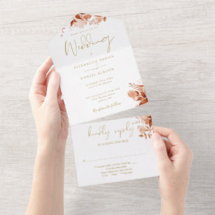 Herbstliche Blumen Hochzeit Elegant Gold All In One Einladung