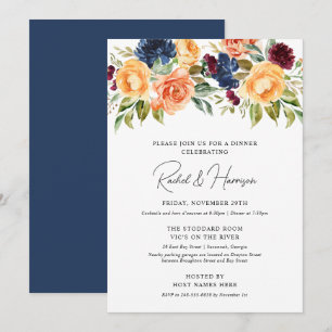Herbstliche Blumen Hochzeitsprobeessen im Marinebl Einladung