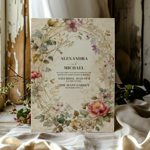 Herbstliche Blumen im Jugendstil zur Hochzeit  Einladung