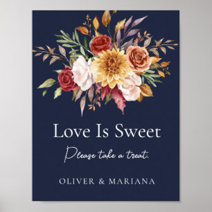 Herbstliche Blumen Navy Blau Hochzeit Love Is Swee Poster