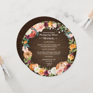 Herbstliche Blumen Thanksgiving-Dinner-Kreis-Speis Einladung